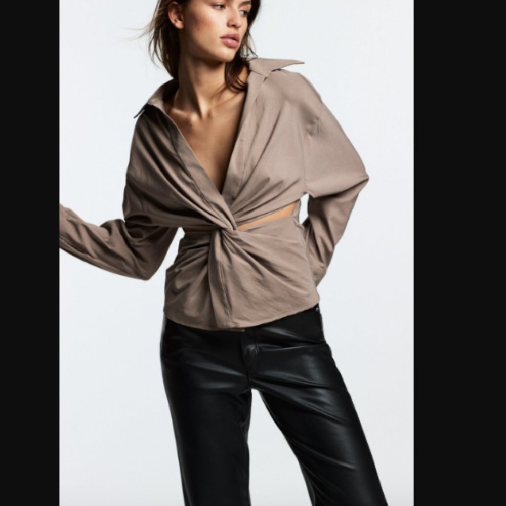 Zara Taupe/Brown Cut Out Shirt NWT - Picture 11 of 15